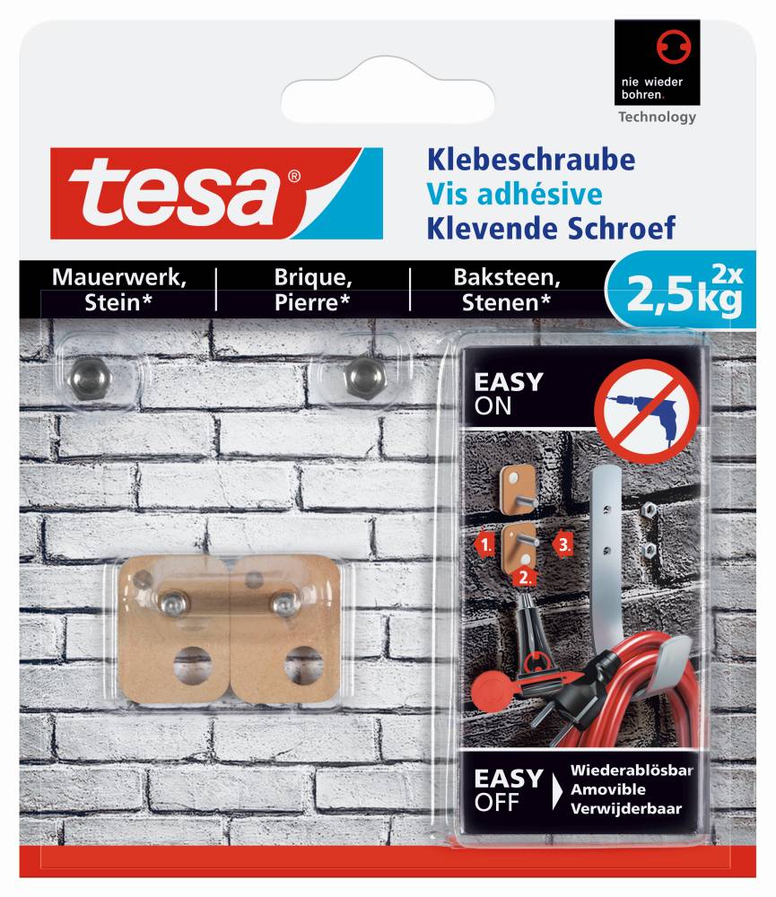 Tesa Beige Klebehaken + Klebenagel, Klebeschraube Für Mauerwerk & Stein, Viereckig - Image 5