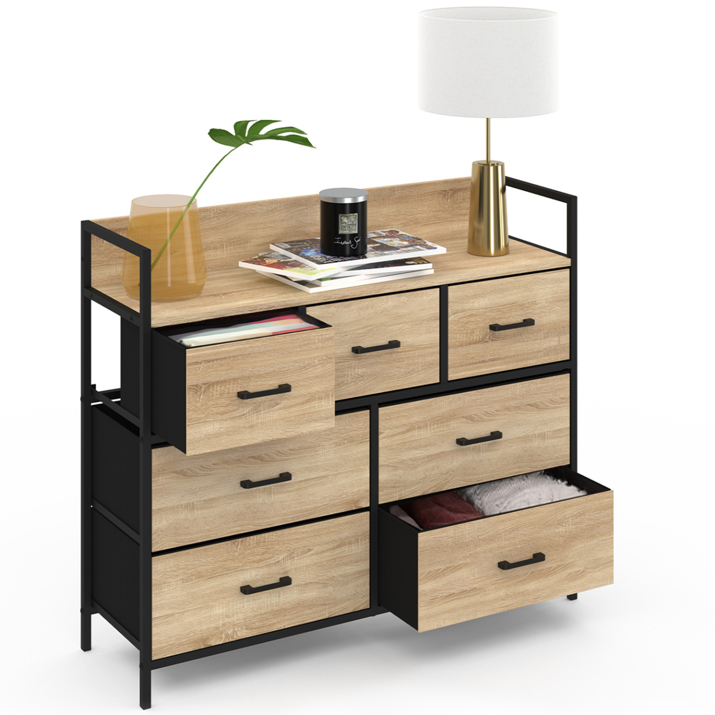 Idmarket - Commode 7 Tiroirs En Tissu Utah 100 Cm Meuble De Rangement