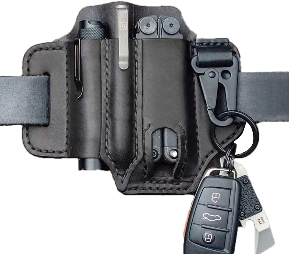 Sac à outils de ceinture noir, pochette multi-outils avec 3 poches pour stylo et porte-clé