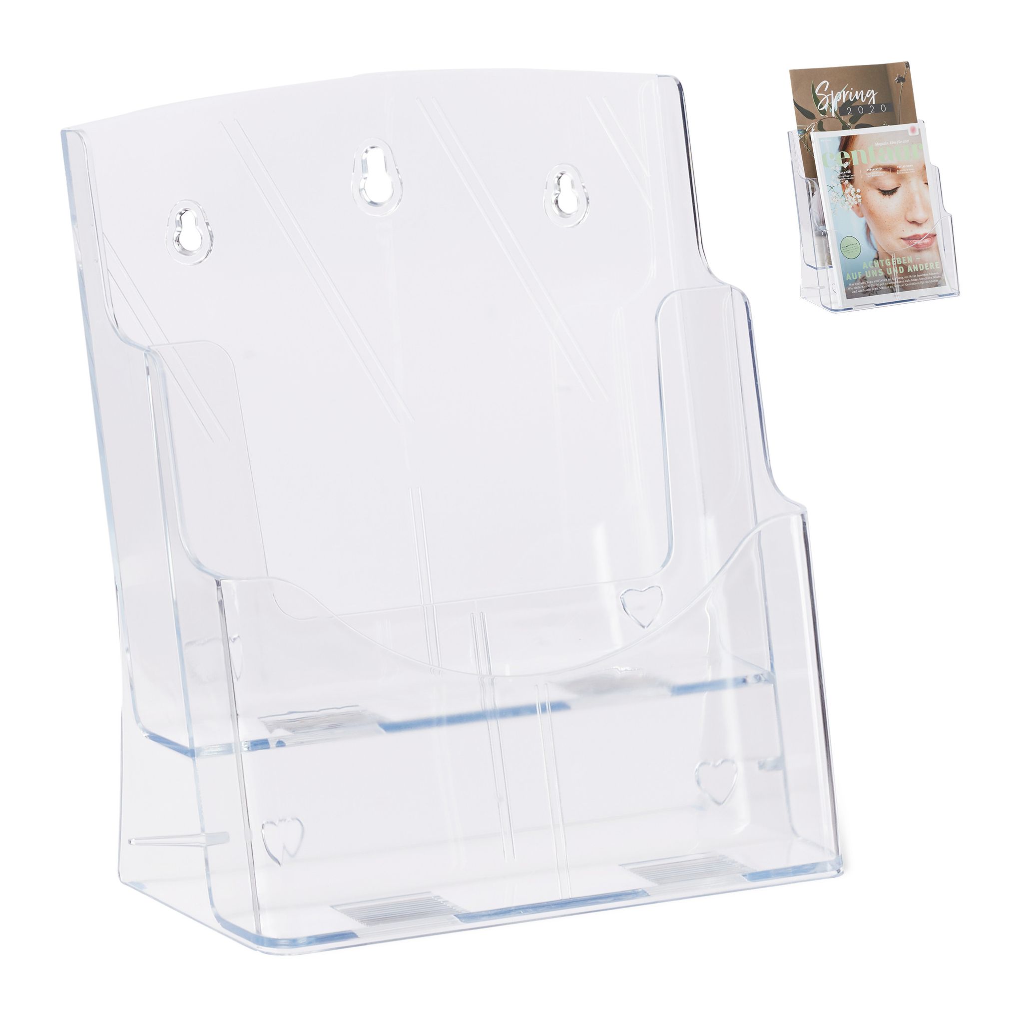 Relaxdays 2 X Prospekthalter A4 / Din Lang, 2 Etagen, Acryl, Flyer Aufsteller Tisch & Wand, Hbt, 27, 5x24x15cm, Transparent