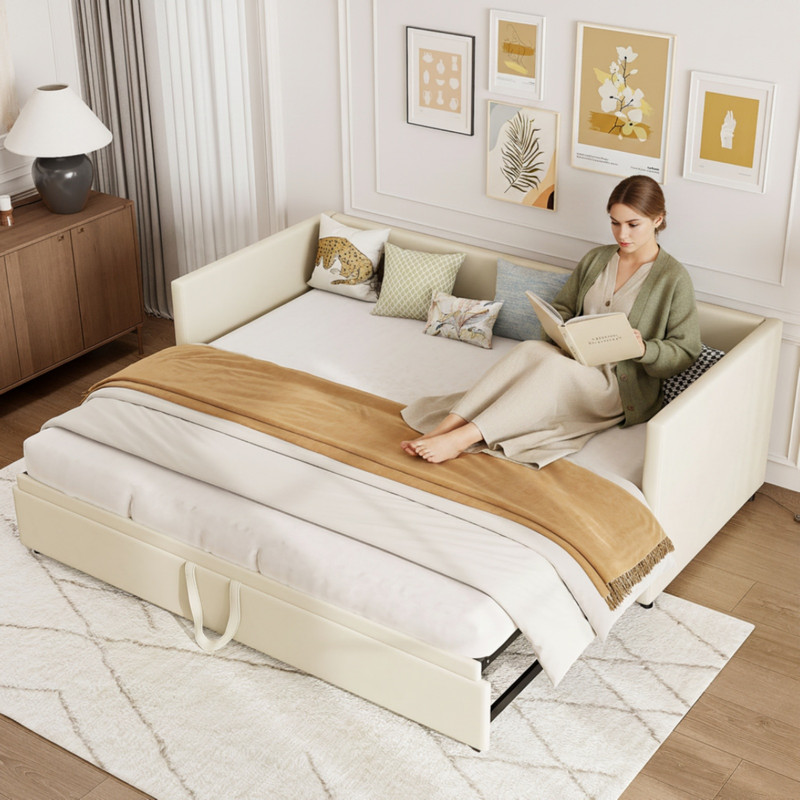 Lit Gigogne 90/180x200 Cm - Canapé-lit Capitonné Extensible - Velours