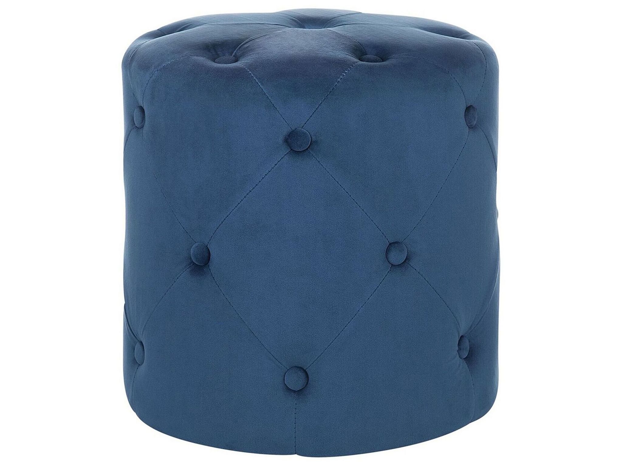 Beliani Pouf Dunkelblau Samtbezug Rund 40 Cm Gesteppt Mit Knopfheftung Chesterfield-stil Wohnzimmer Schlafzimmer Sitzhocker Samthocker Fußhocker
