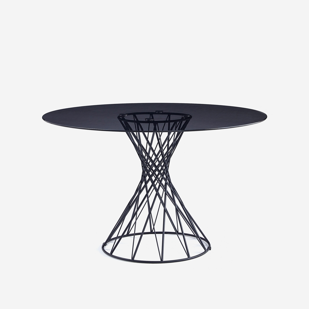 Tavolo Di Design Rotondo Moderno In Vetro Nero 120cm Per Soggiorno Naji