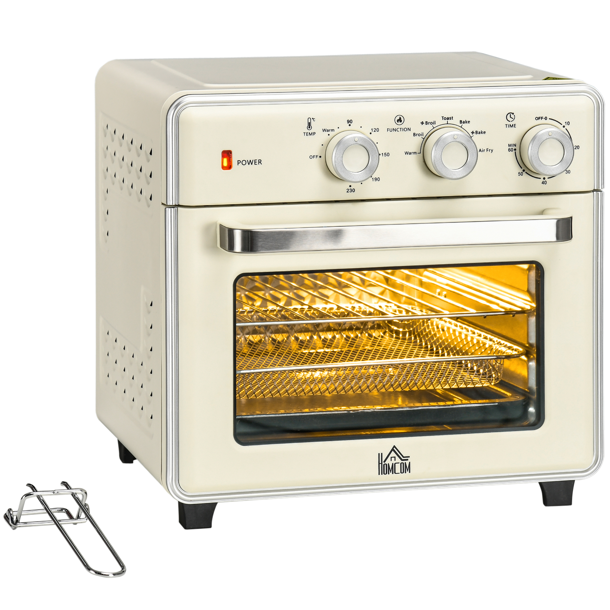 Homcom Minibackofen Mit Umluft 20l Mini Ofen Mit Backblech, Grillrost Und Krümelblech, 90 °c-230 °c Heißluftfritteuse Mit 5 Modi, Frittierkorb, 60 Min. Timer, 1400w, Metall