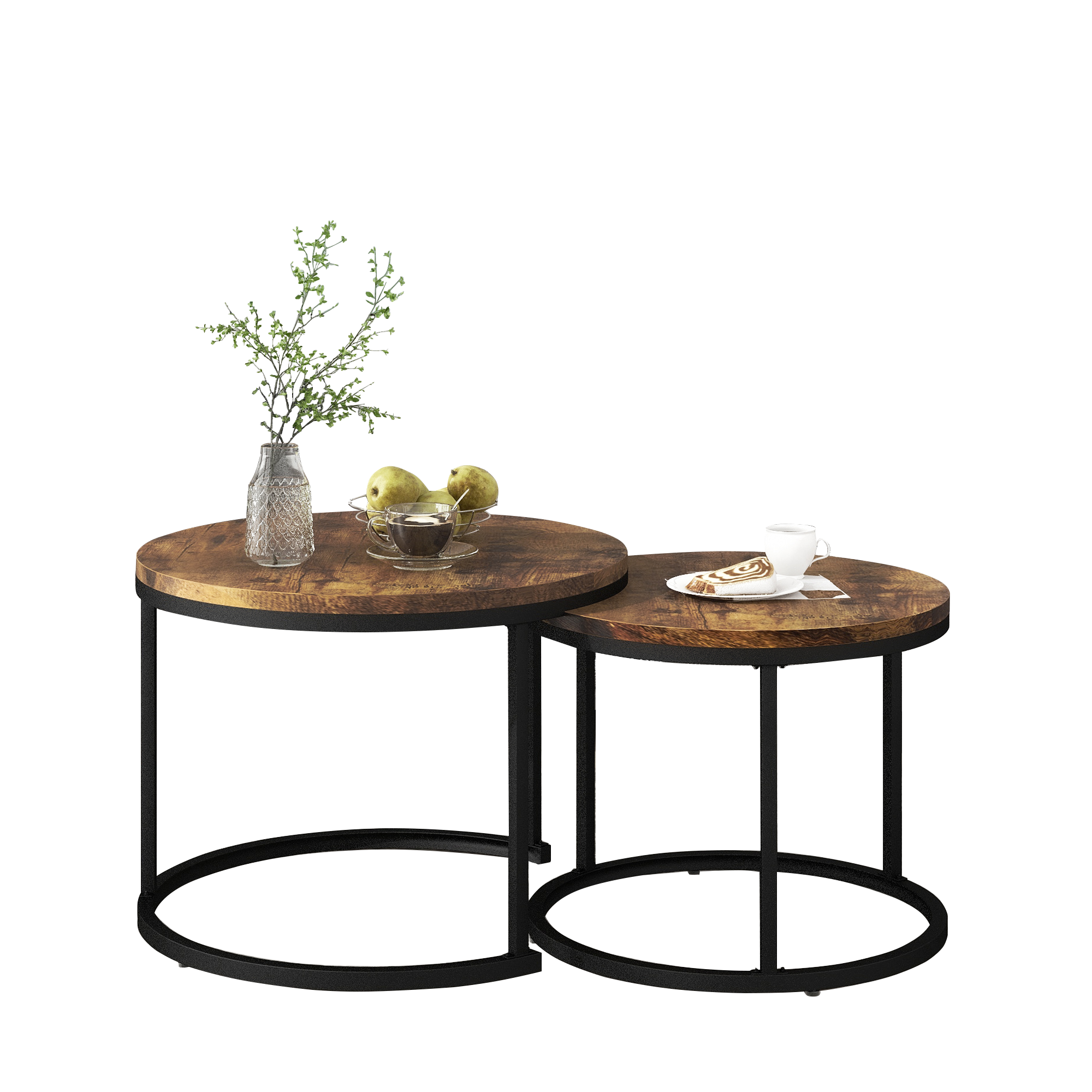 Stilvora Runde Couchtische 2er Set Mit Metallgestell, Tischplatte In Holzoptik, Modern, Aus Mdf, Braun