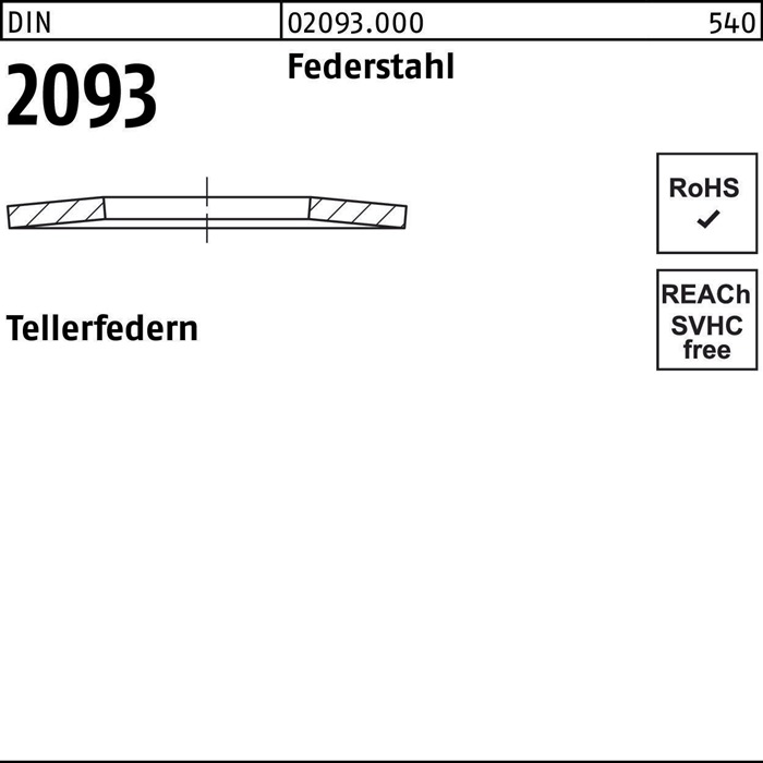 Oem Din 2093 Tellerfeder Stahl 50X22,4X2,5Mm 100 Stk