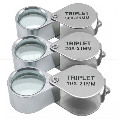 Loupe de bijoutier pliante à LED/UV, grossissements 10x 20x et 30x, lot de 3