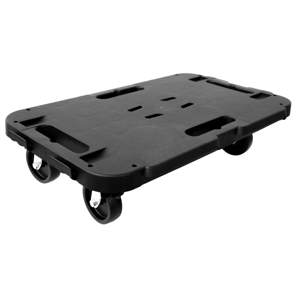 Chariot de transport 300 kg en polypropylène noir, roulettes pivotantes à 360°, 48 x 29 x 12,5 cm