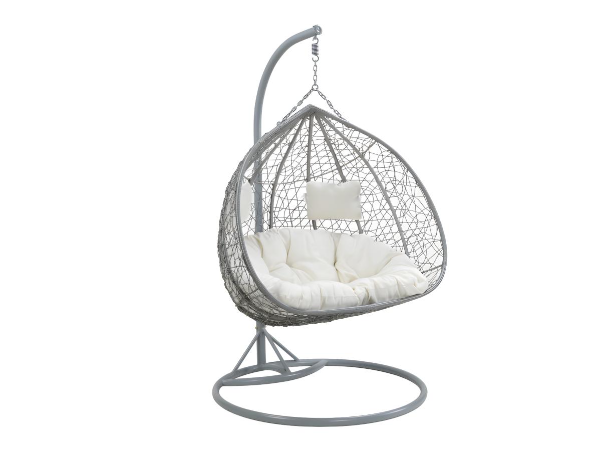 Vente-unique – Fauteuil Suspendu 2 Places En Résine Tressée – Gris Avec