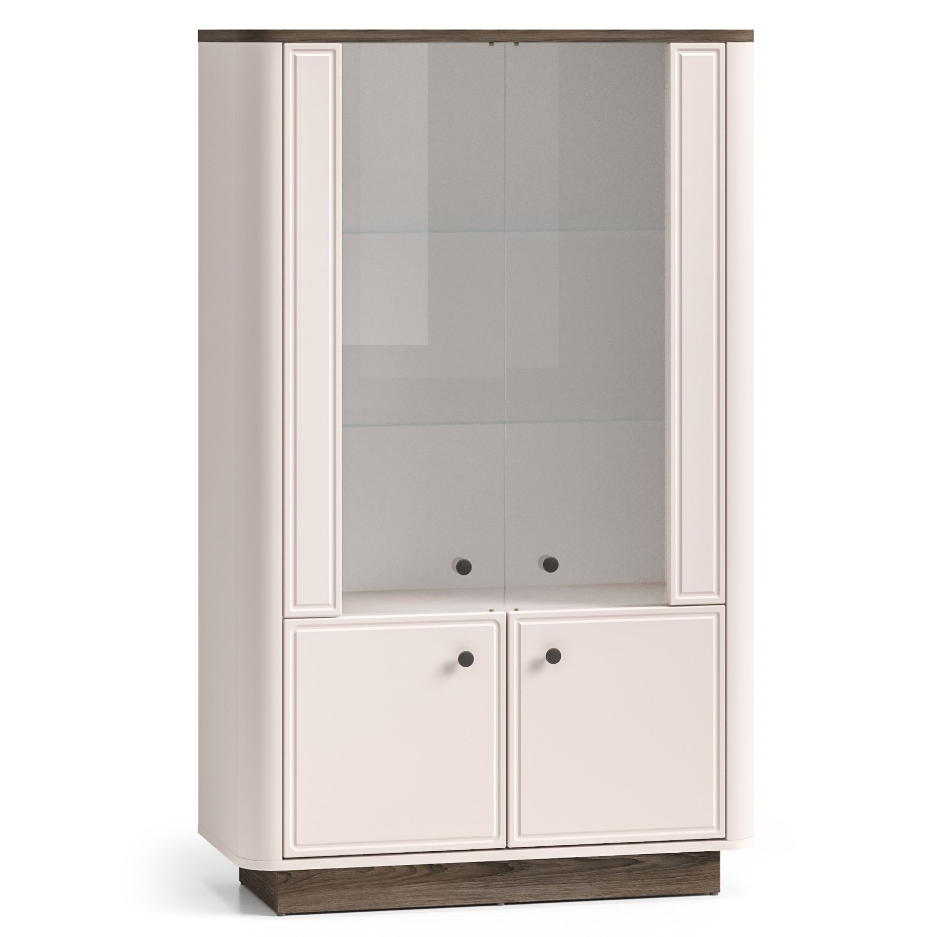 Selsey Vilavio – Vitrine Niedrig, 4-türig Mit Led, Kaschmirgrau/eichenoptik Dunkel, 92 Cm