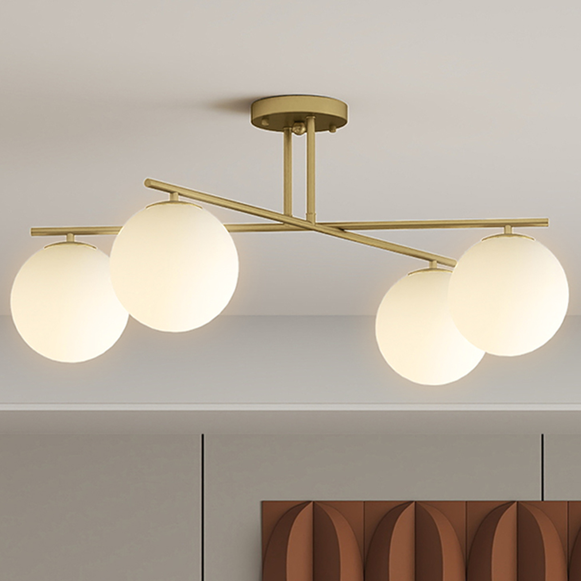 Homcom - Plafonnier Design Doré Dia. 75 Cm 4 Lampes Boules Verre Dépoli