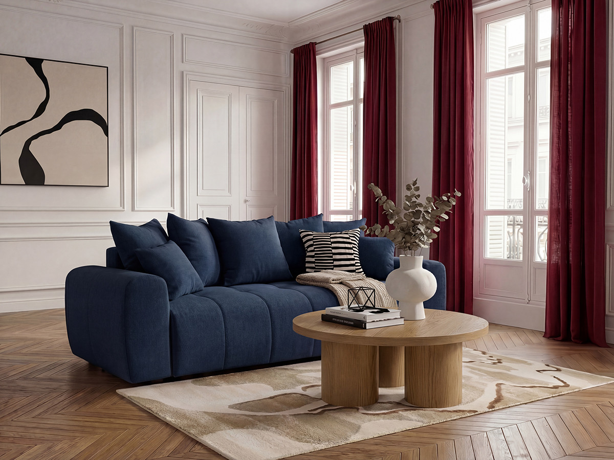 Bobochic - Canapé 3 Places Convertible Roxelane Tissu Chiné Bleu Foncé