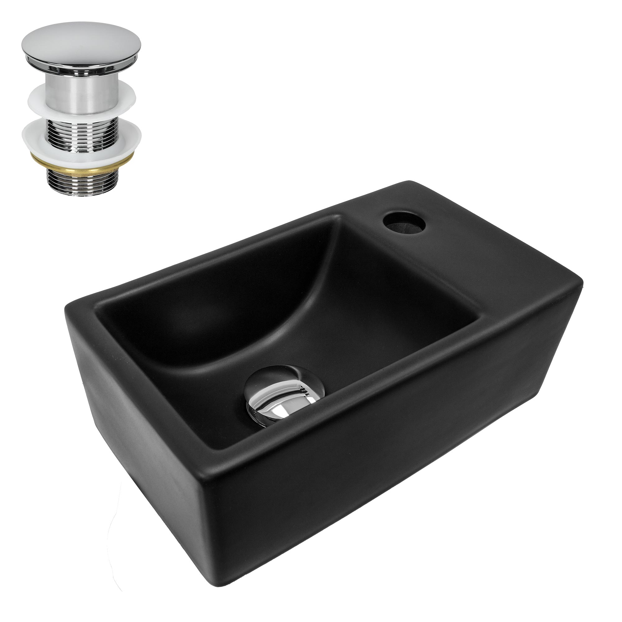 Luxebath - Ml-design Waschbecken Keramik Schwarz Matt 35, 5x20, 5x12, 5 Cm Klein Inkl. Ablaufgarnitur, Moderne Aufsatzwaschbecken Ohne Überlauf,