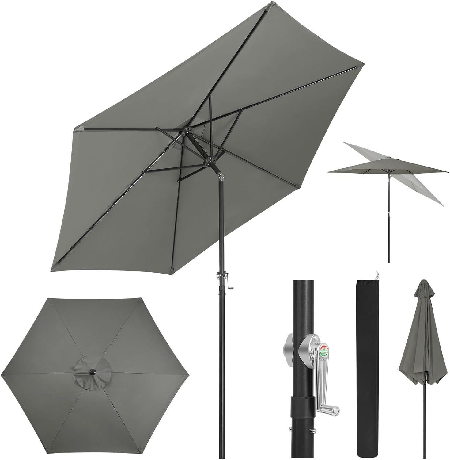 Woltu – Parasol De Jardin 300cm Inclinable Avec Manivelle – Tissu