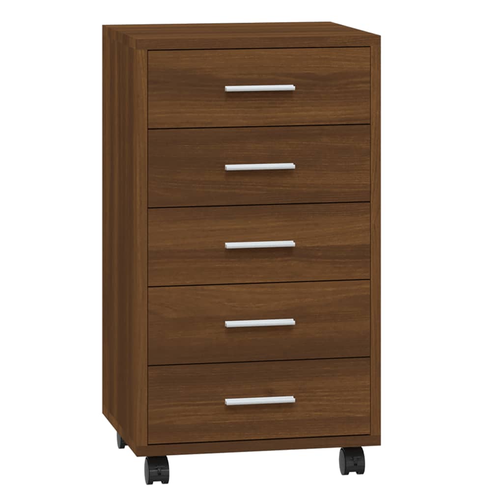 Meubles De Rangement，armoire À Tiroirs Avec Roulettes Chêne Marron Bois