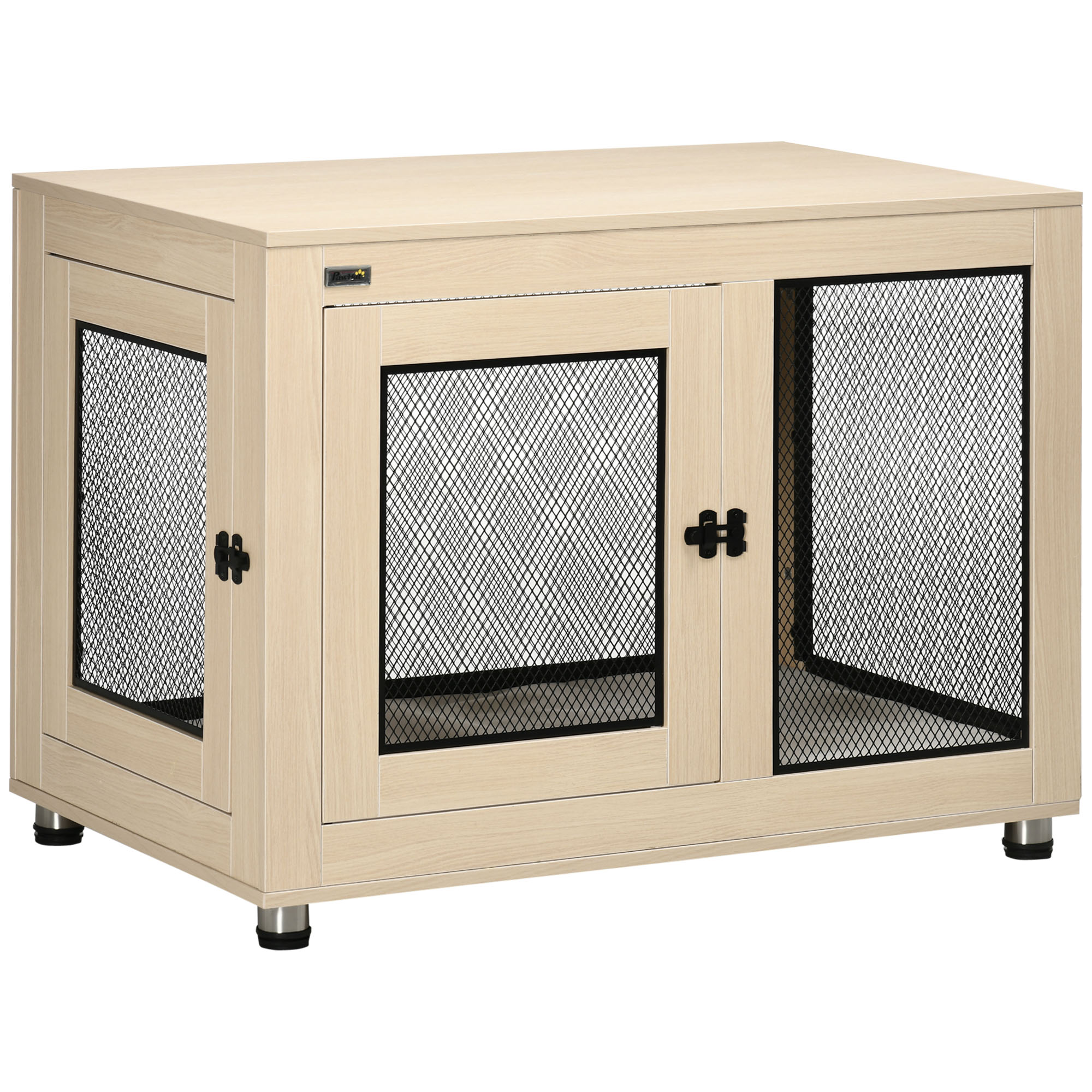Hundekäfig Für Zuhause, Hundebox Mit 2 Türen, Waschbaren Kissen, Hundehütte Mit Verstellbare Füße, Riegel, Für Große Hunde Bis 30 Kg, Eiche, 94 X 60 X 71,5 Cm - Pawhut