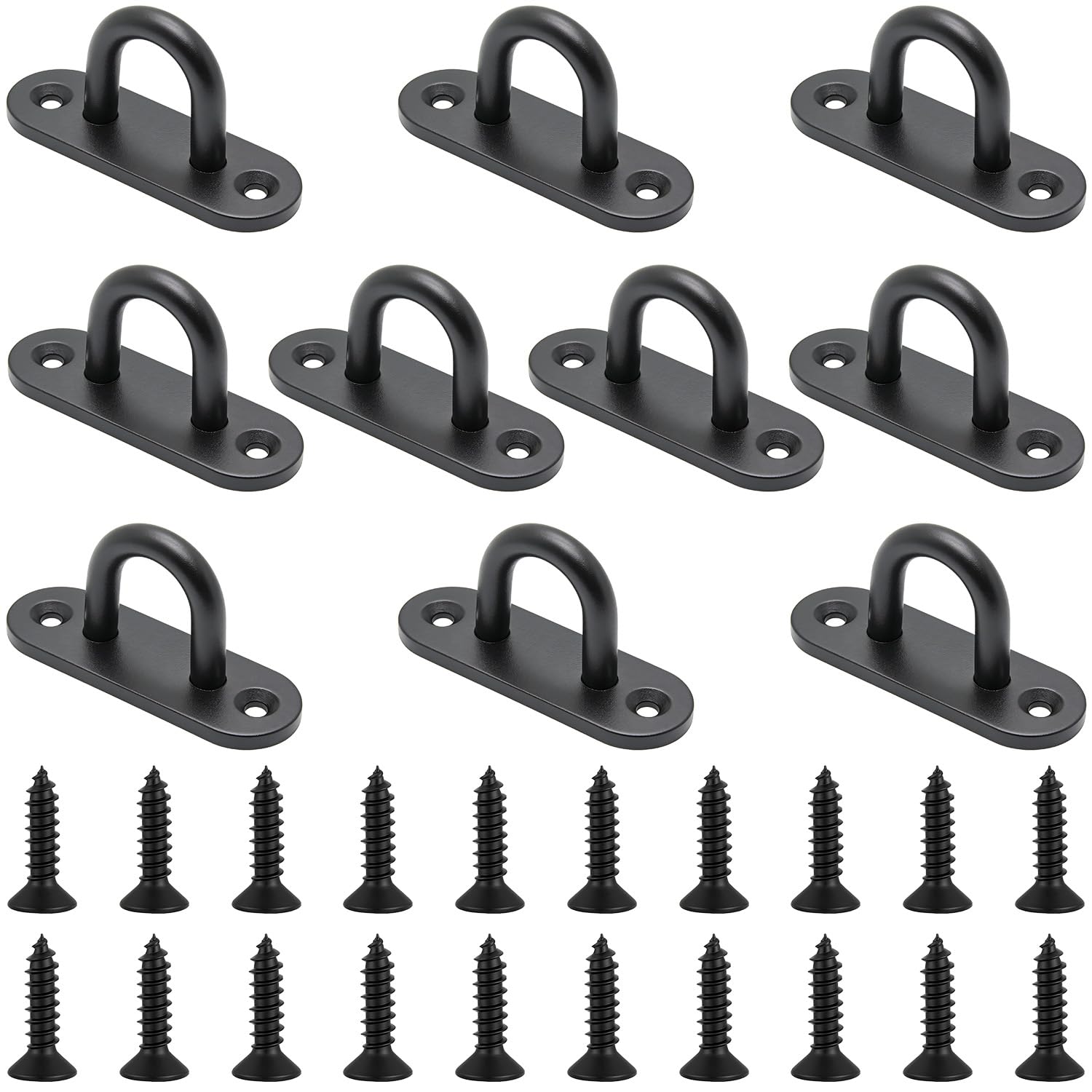Crochet de plafond M6 à œillet inox, noir, pour cordes et voiles d'ombrage, 10 vis incluses