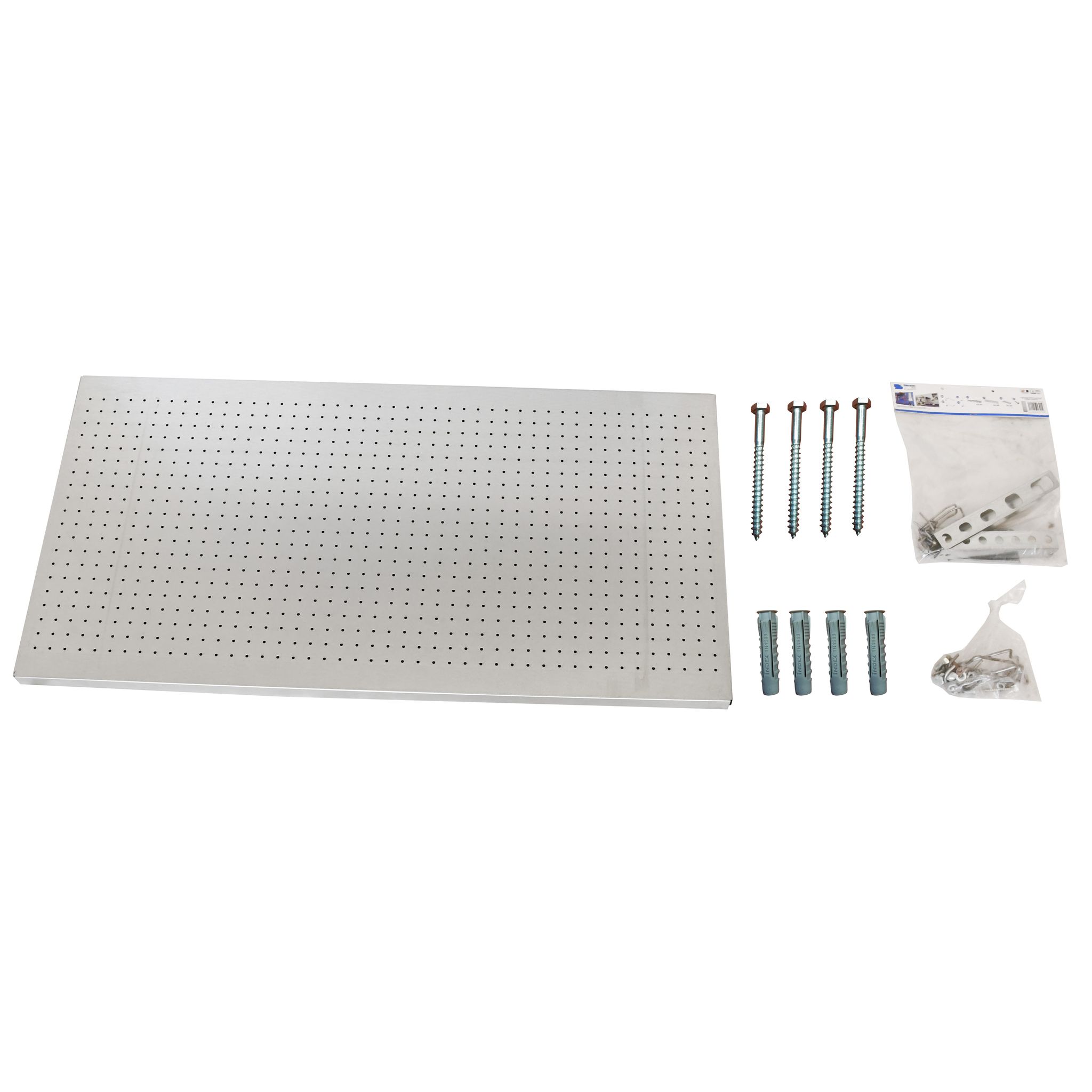 Panneau mural perforé porte-outils en acier galvanisé, 120x60 cm, lot de 25 crochets
