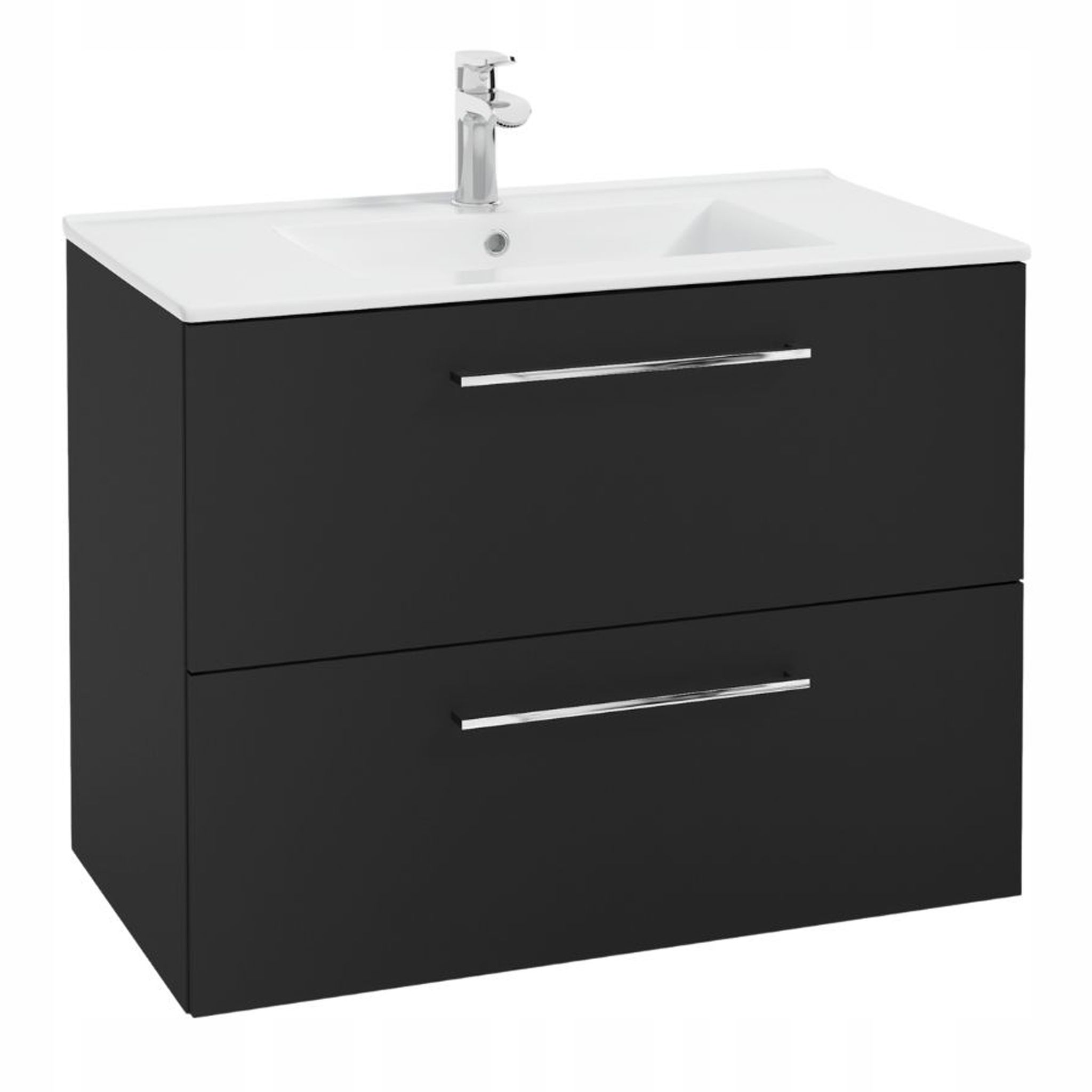 Stamar Badezimmer-waschtisch Mit Waschbecken – Mattschwarz – 70 Cm Breit – Wandmontage – Schubladen Mit Soft-close-funktion