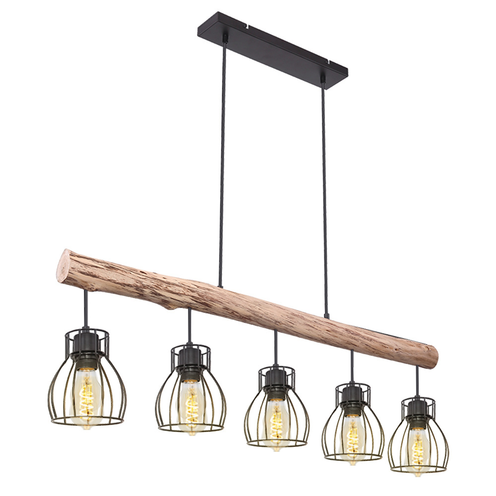 Retro Decken Hänge Lampe Holz Balken Wohn Zimmer Beleuchtung Gitter Pendel Leuchte Globo 15326-5n