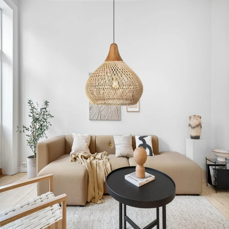 Lustre Vintage En Rotin Style Bohème Ø40 Cm – Suspension E27 Pour Salle