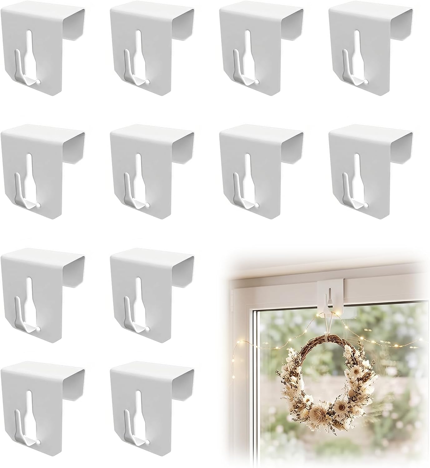 Crochet de fenêtre à suspendre en inox blanc, pince jusqu'à 21 mm, lot de 12