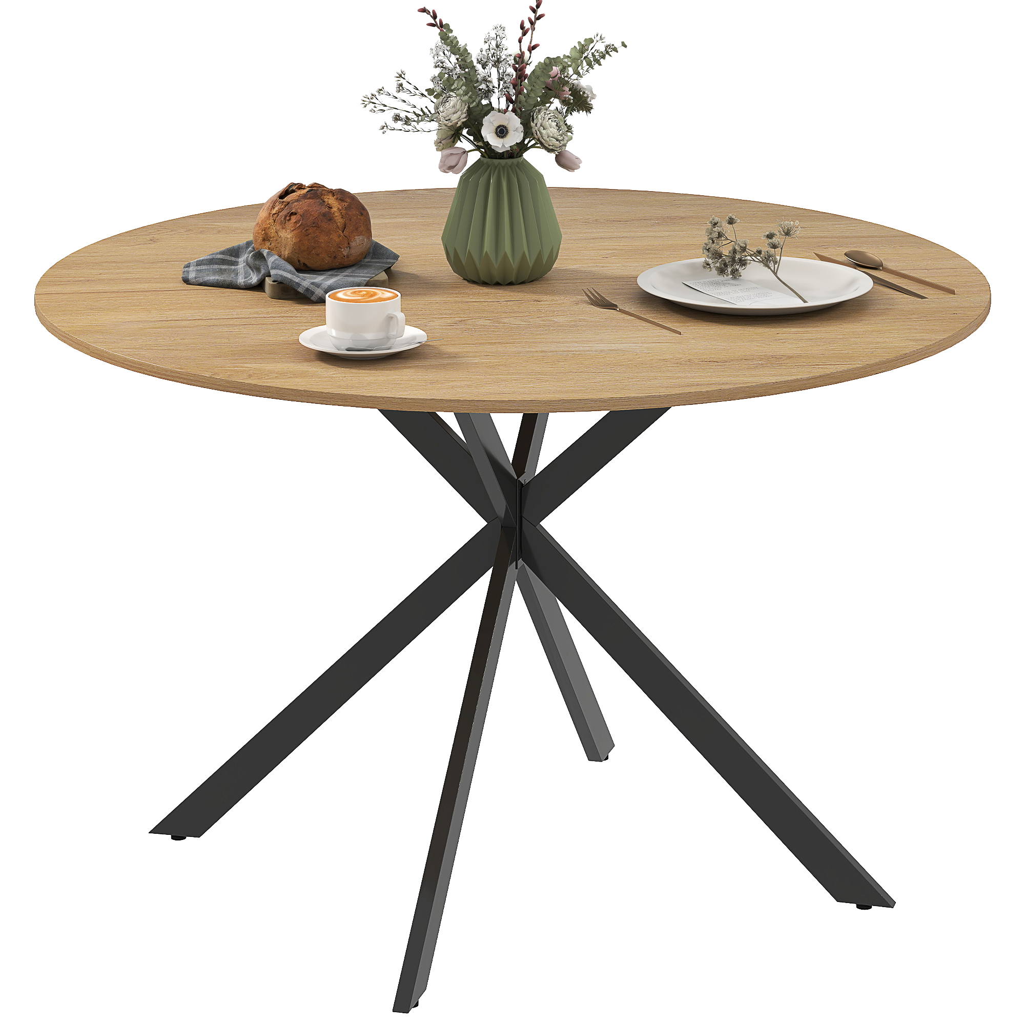Homcom – Table De Salle À Manger Ronde 120 Cm – 4 Places – Plateau