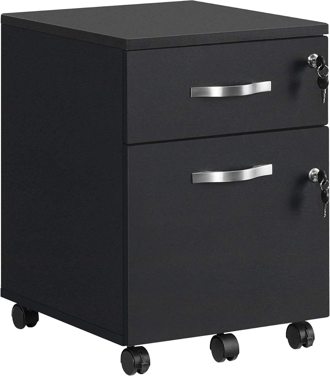 Vasagle - Caisson De Bureau À Roulettes, Verrouillable, Avec 2 Tiroirs, 5 Roulettes, Barre De Suspension Réglables, Pour Dossiers Suspendus Au Format A4, Noir