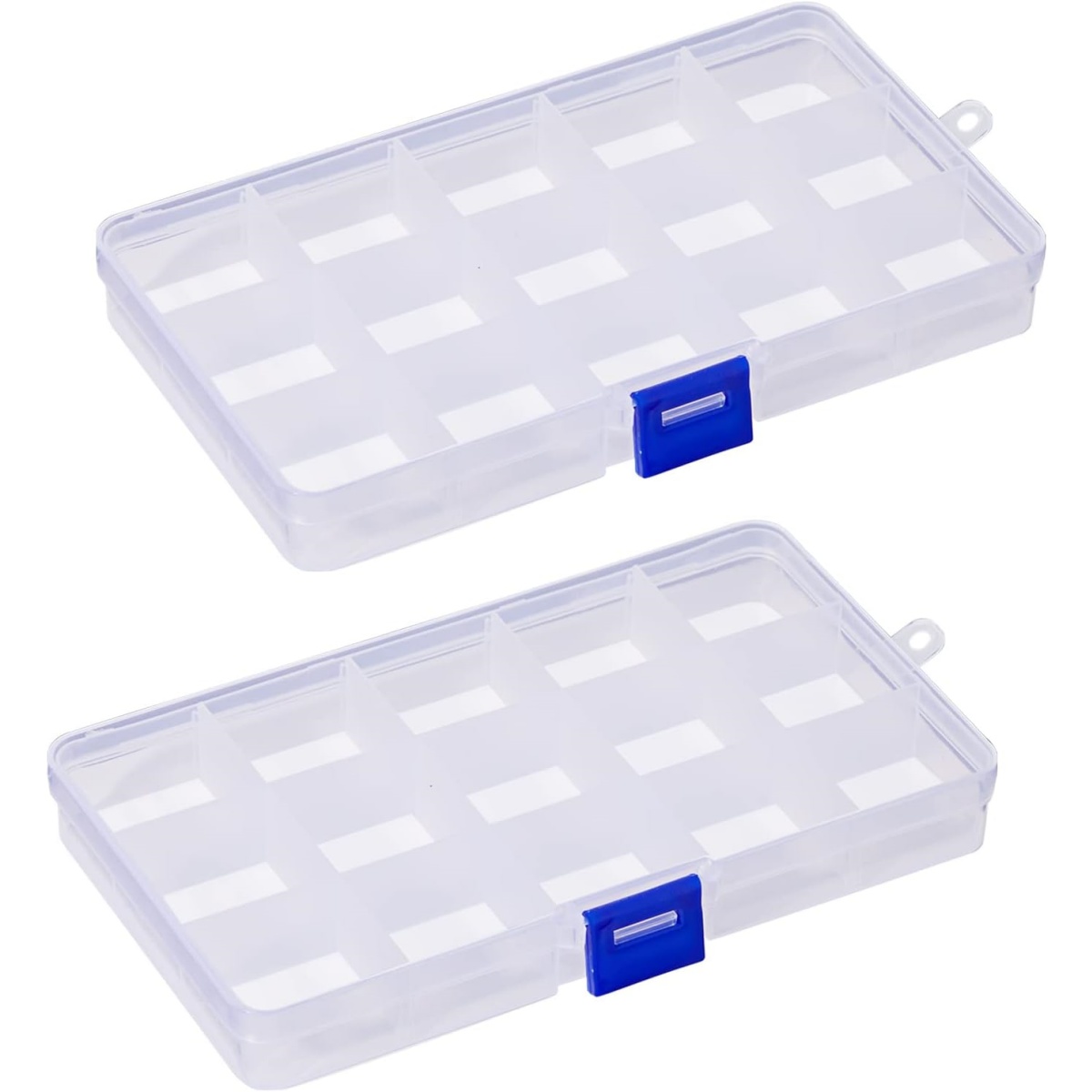 Boîte de rangement 15 compartiments à cloisons ajustables en plastique PP, 9,8 x 17,3 cm, lot de 2
