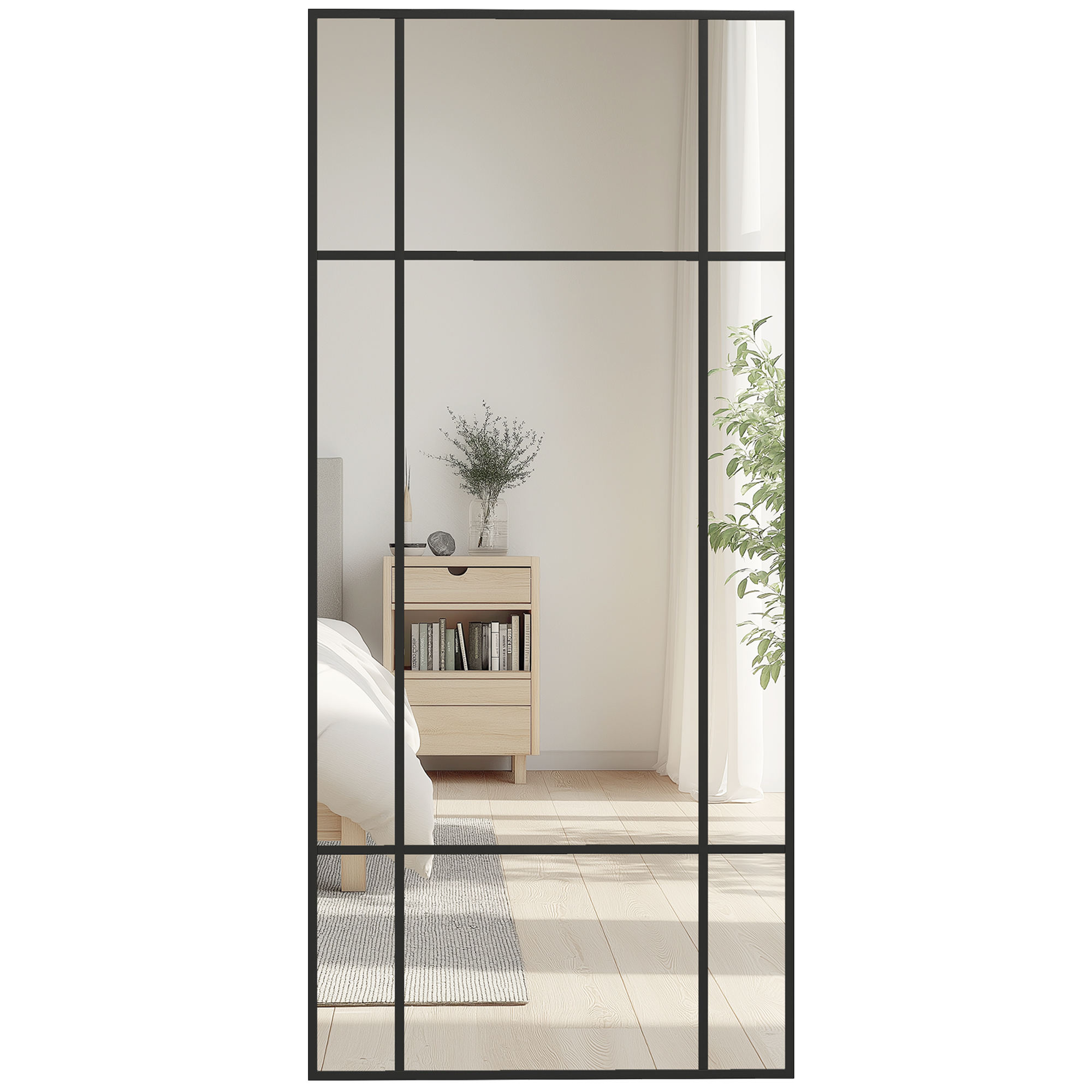 Homcom – Miroir Mural Rectangulaire Style Verrière Noir 110x50 Cm