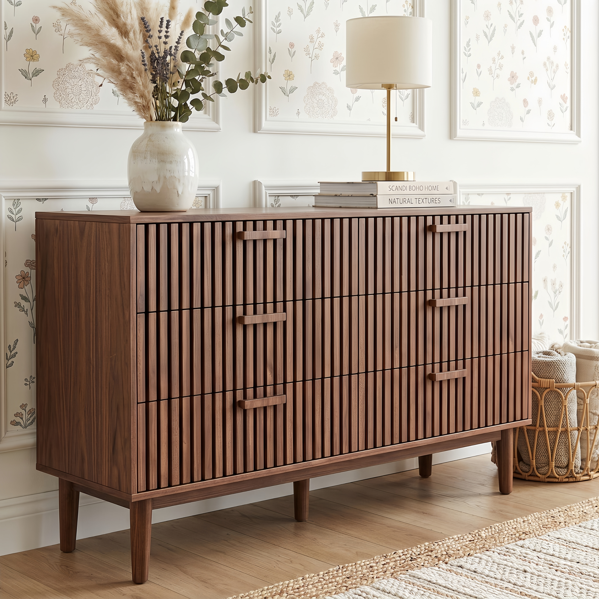 Commode Bois Avec 6 Tiroirs 100 Cm - Commode De Chambre Poignées Et
