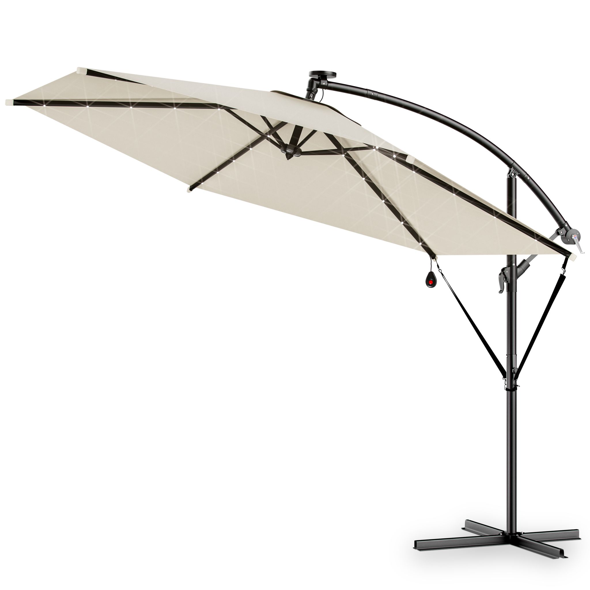 Kingsleeve® Parasol 3m/3.5m Aluminium Cantilever Garden Parasol With Led Solar Lights, Cover, Uv Spf 80+ 300cm Sun Umbrella For Garden Tiltable,