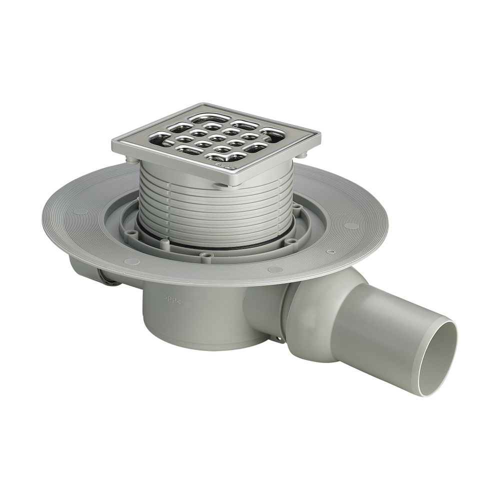 Viega Grau - Advantix Badablauf Flach Mit Abdichtungsflansch Dn50 Mit Aufsatz 100X100 557119
