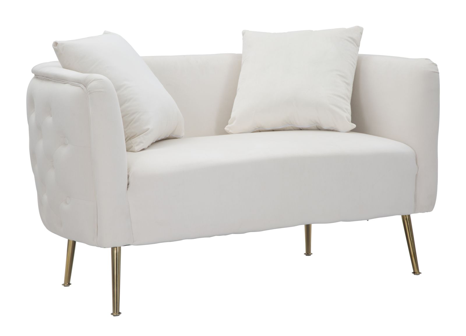 Beige Glam 2-Sitzer Sofa Aus Samt Mit Goldenen Füßen Und Zwei Kissen Bucarest-D - Creme - Bild 4