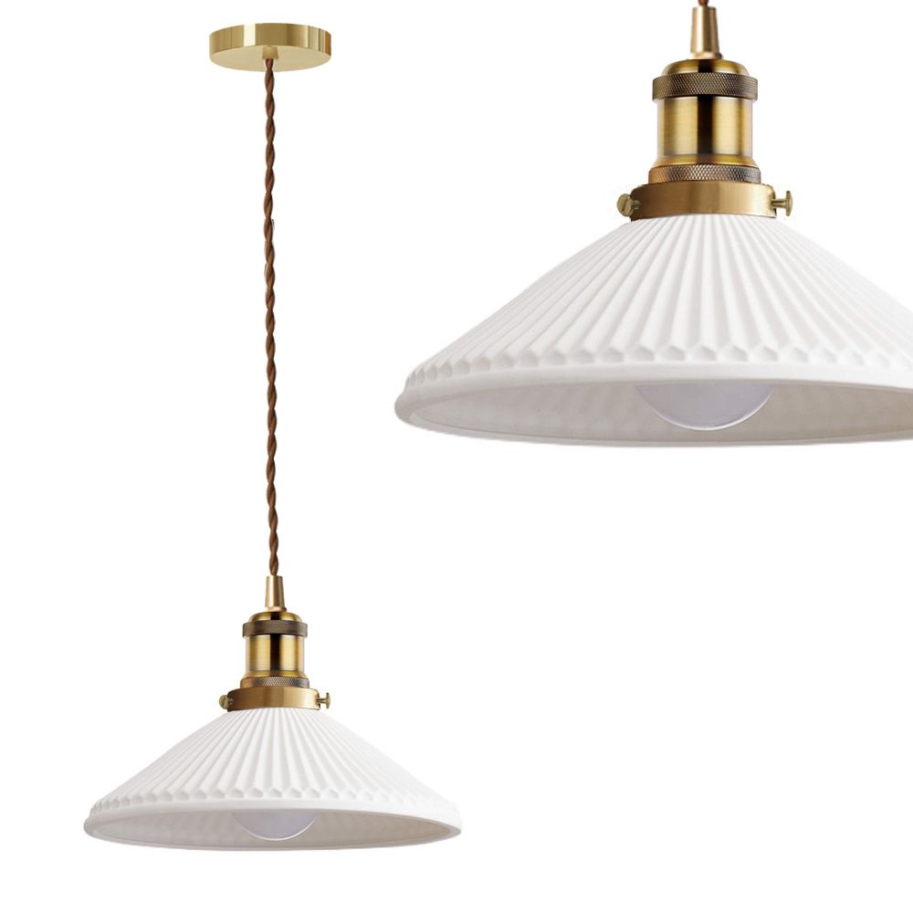 Toolight - Lampe Suspendue App1172 Métal - Céramique Blanc - Or E27