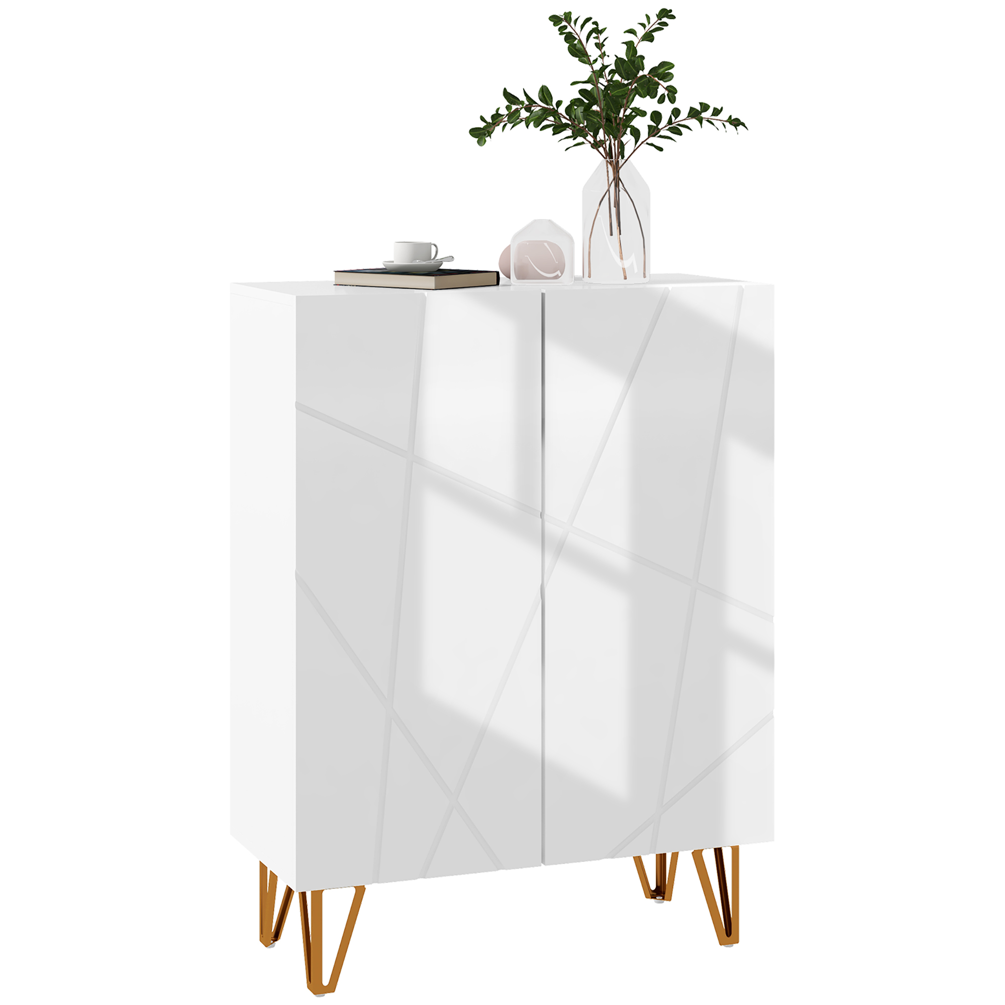 Homcom - Meuble À Chaussures Style Art Déco 2 Portes 5 Niveaux