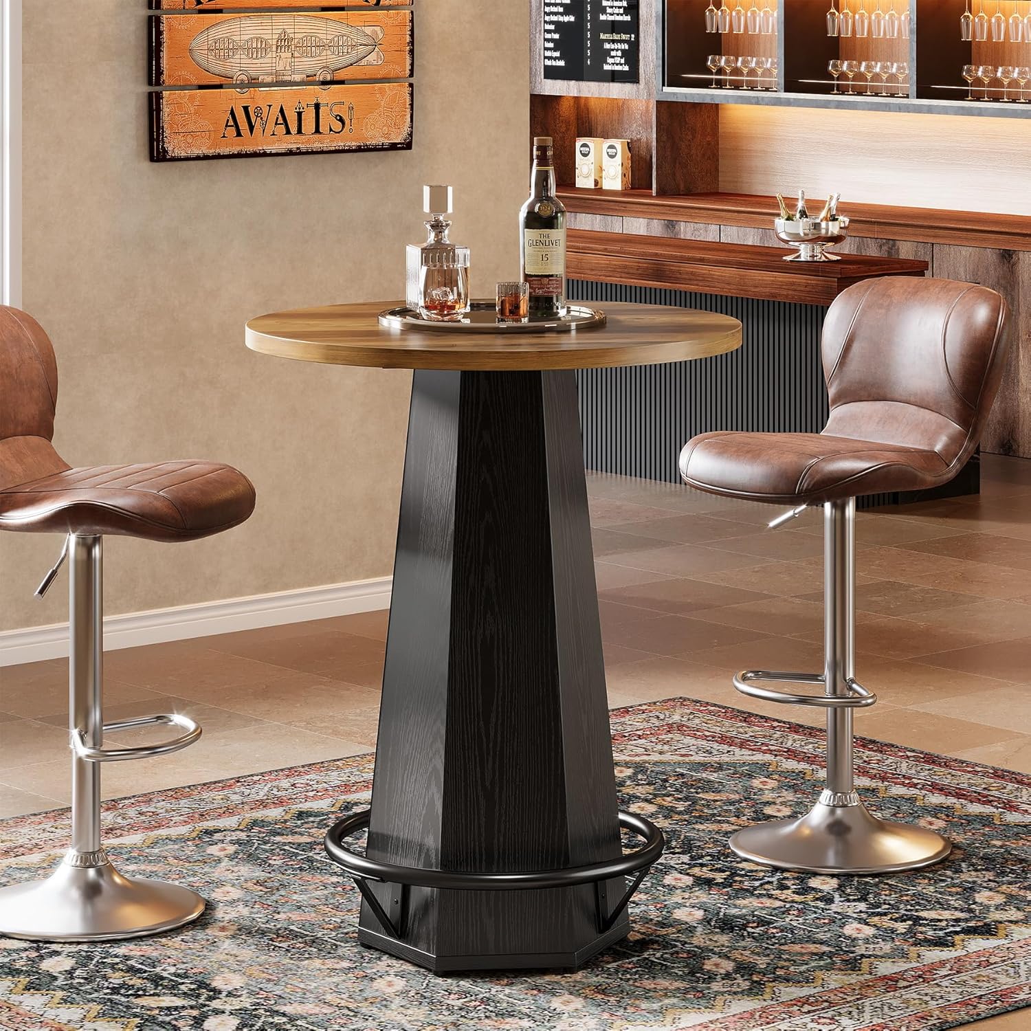 Tribesigns – Table De Bar Ronde Ø 80 Cm – Hauteur 100 Cm Avec