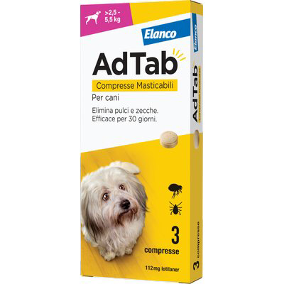 Comprimés à mâcher AdTab pour chiens de 2,5 à 5,5 kg – 3 pièces – Protection antiparasitaire mensuelle