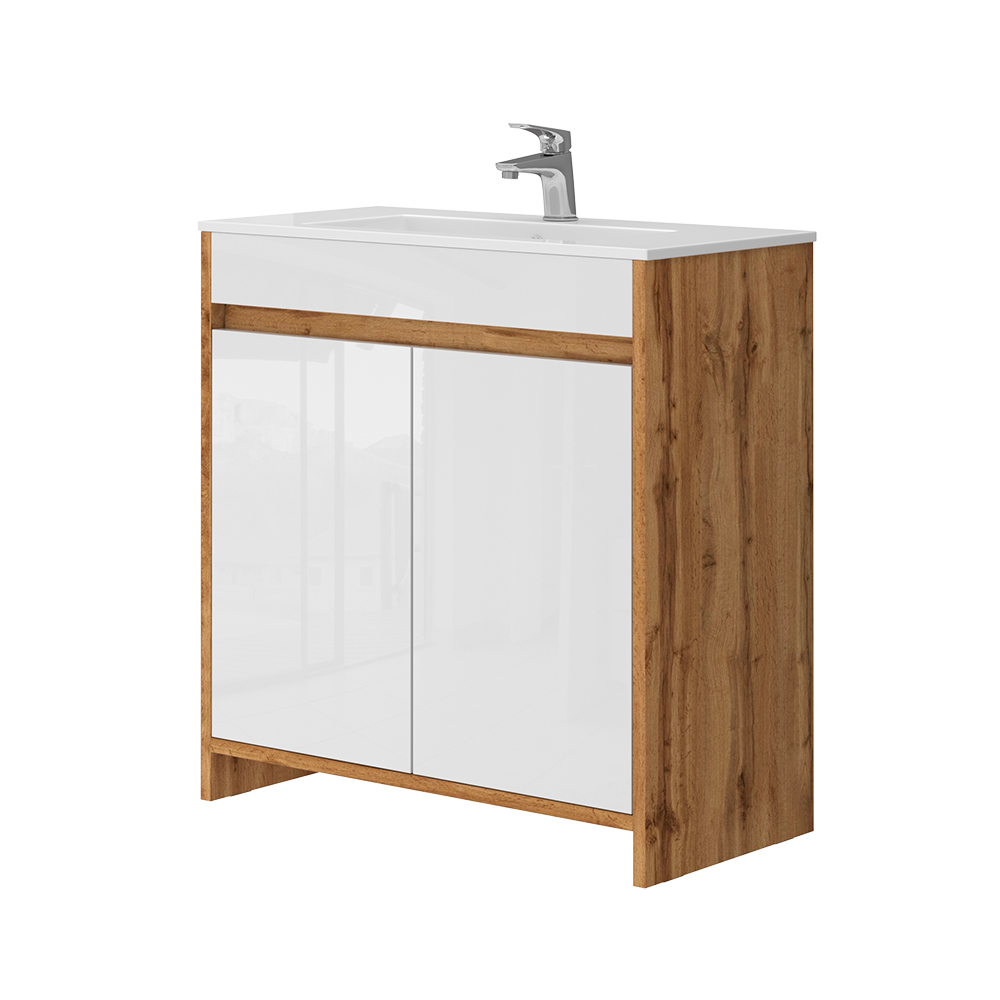 Vicco Waschbecken mit Unterschrank Lemgo Eiche Weiß 80 cm