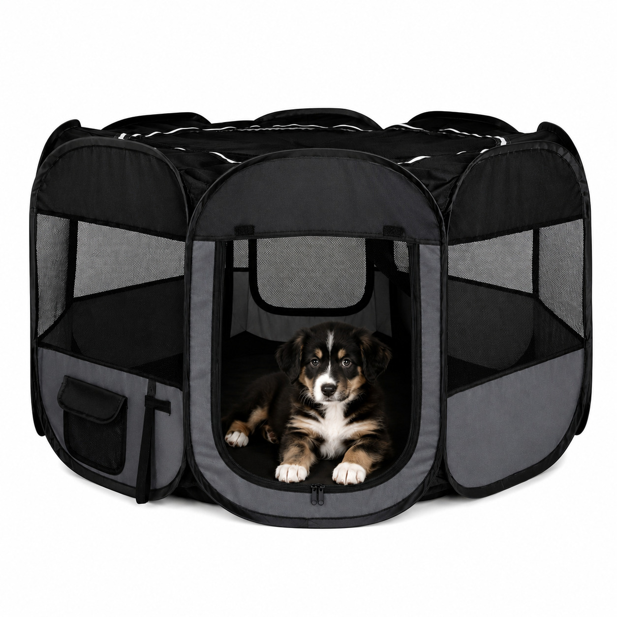 Lionto Schwarz/Grau Welpenauslauf Mit Pop-Up-System, Faltbarer Freilaufstall Für Hunde & Kleintiere, 110 Cm Durchmesser, 64 Cm Höhe,