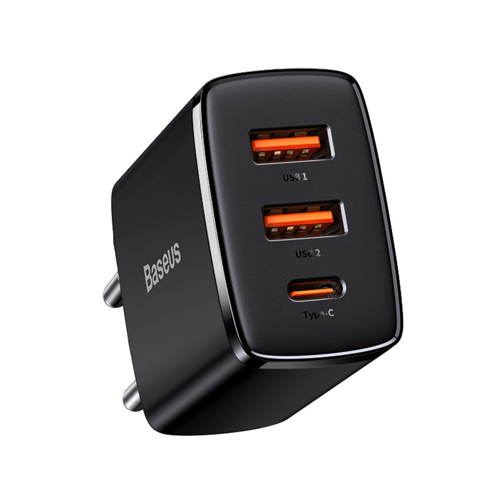 Baseus Schwarz Kompakt 2U + C | Wandladegerät, Netzadapter, 2X Usb-A, 1X Usb-C, 30 W, Quick Charge 3.0, - Bild 6