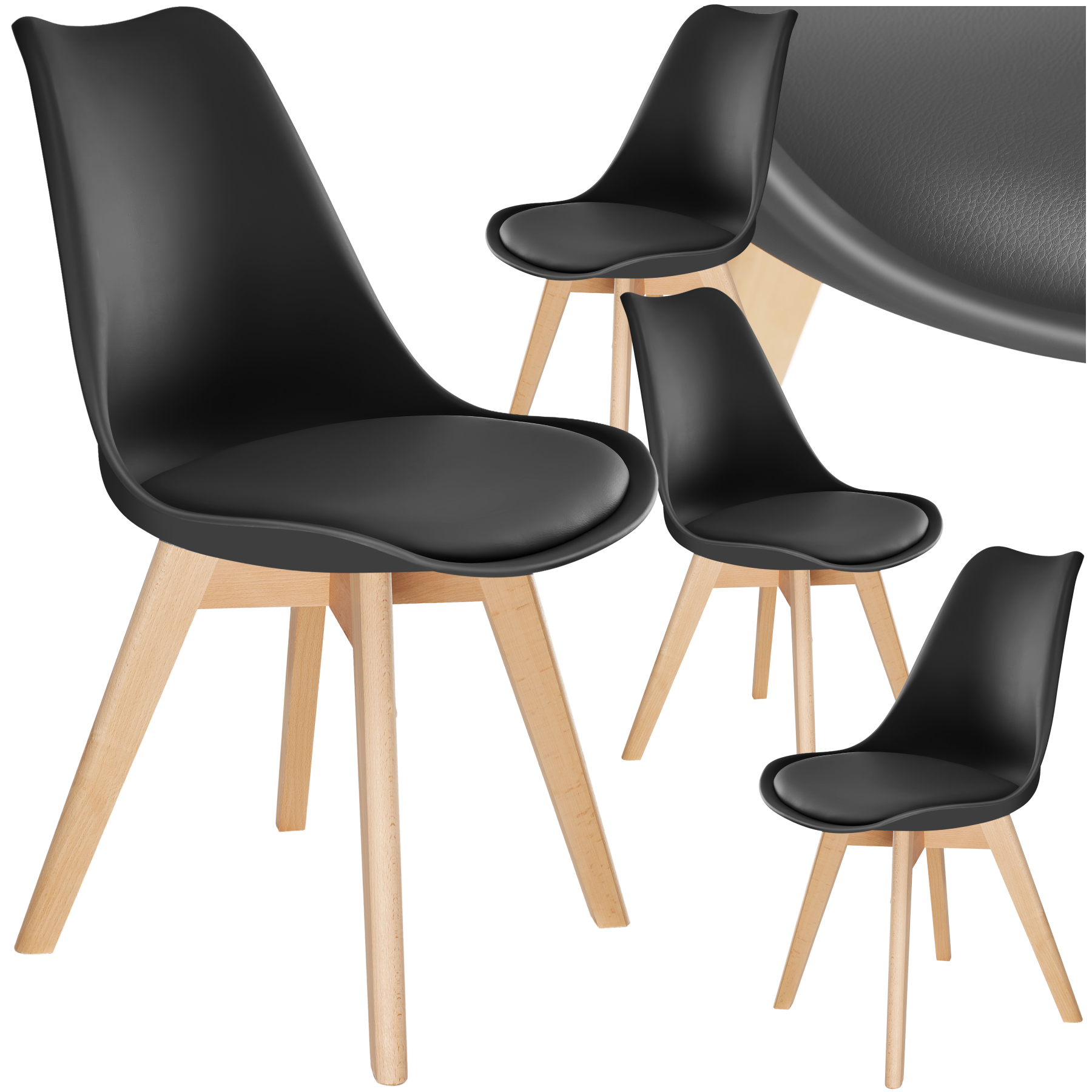Lot 4 Chaises Salle À Manger Style Scandinave Forme Ergonomique Noir