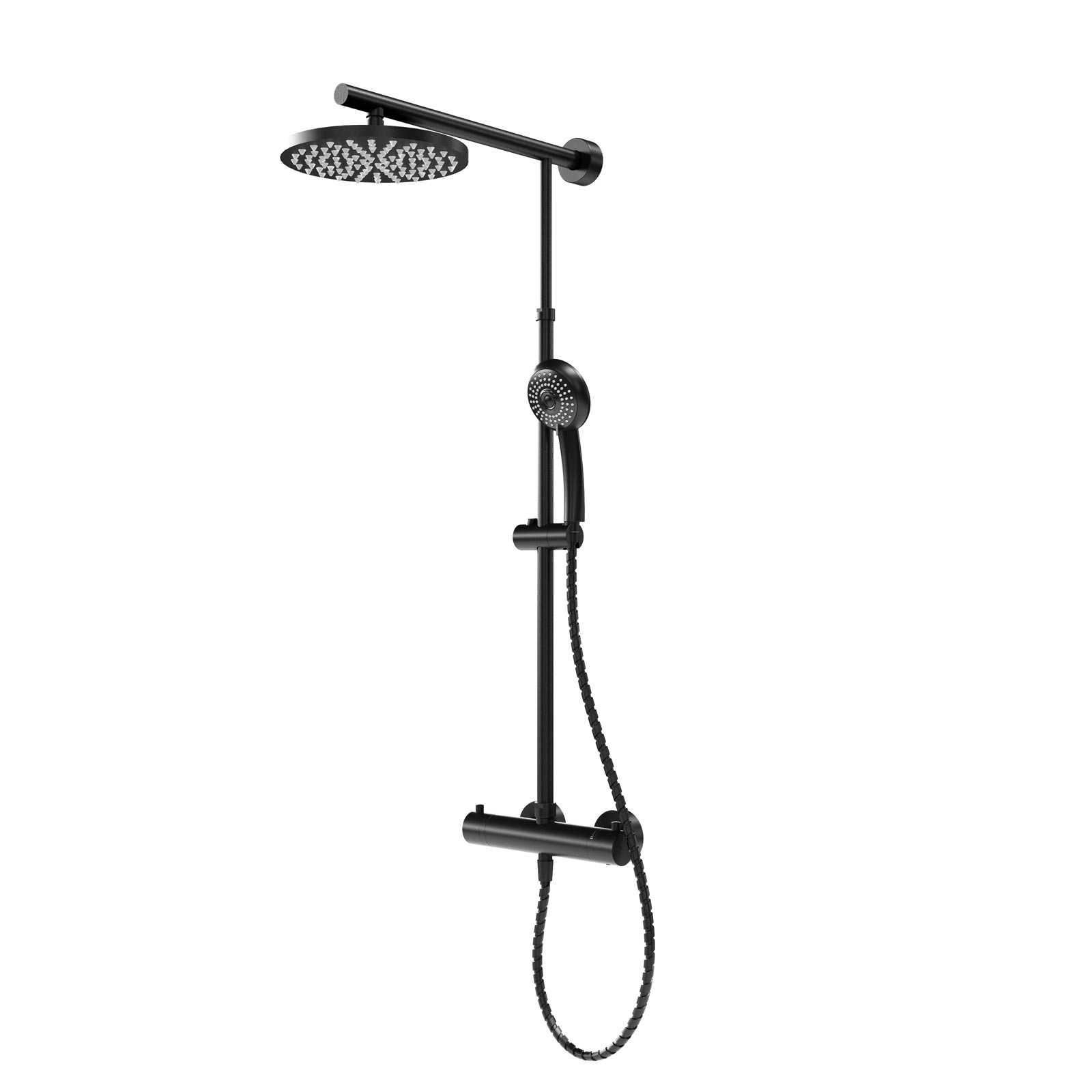 Schulte - Duschsystem Black Style Mit Sicherheits-thermostat, Schwarz Matt, Korpus Aus Messing, Duschmaster Rain Mit Regendusche, Kopfbrause Rund