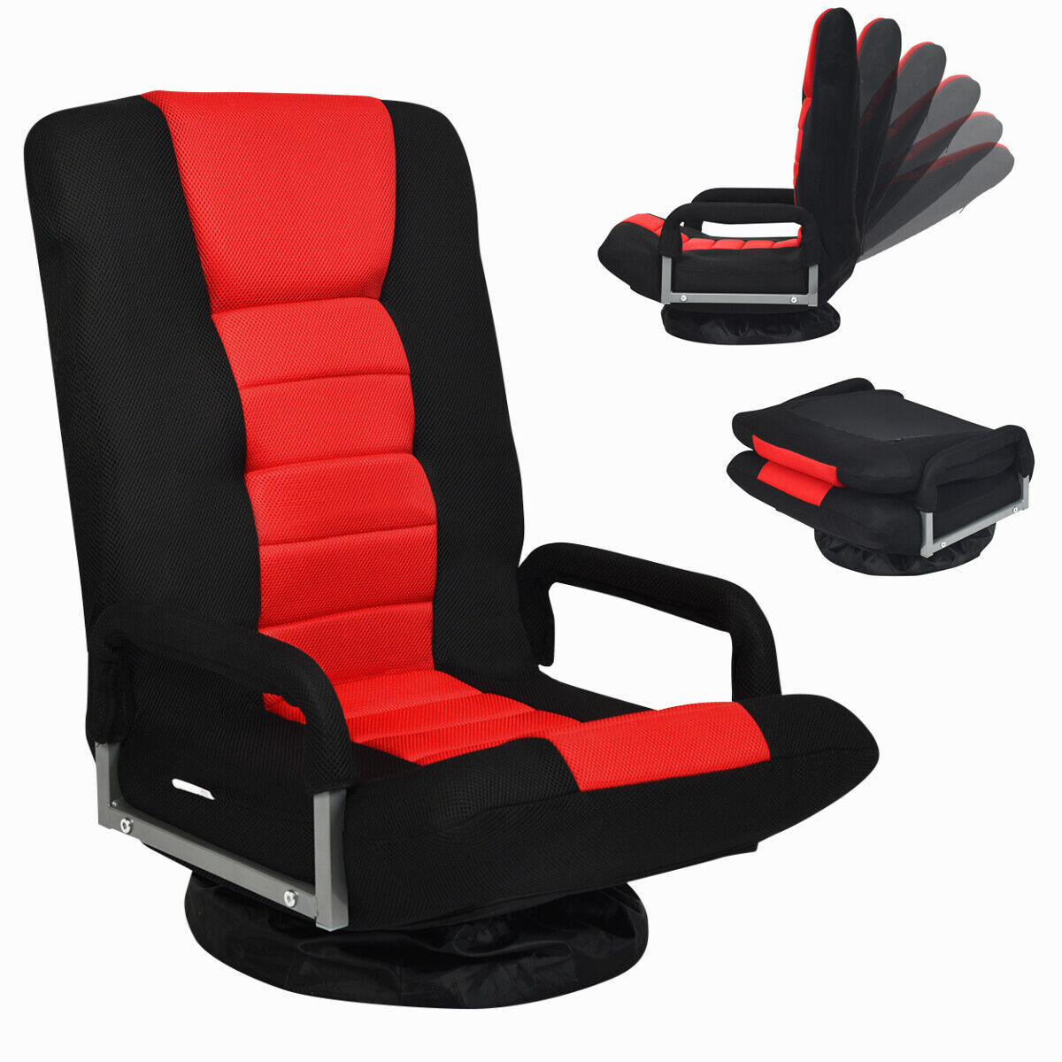 Costway Folding Floor Gaming Sofa Chair 6-position Adjustable Recliner Swivel Armchair