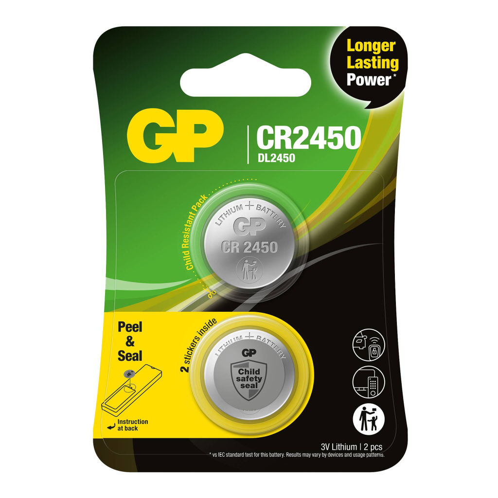 GP Batteries GP Coin cell battery CR2450 3V Safety Seal - 2-pack (2 Stk., CR2450), Batterien + Akkus - Bild 6