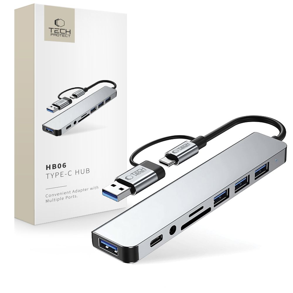 Tech-Protect HB06 9-in-1 USB-C-Hub USB 2.0/3.0 SD/TF AV3.5 Space Grey - Bild 5