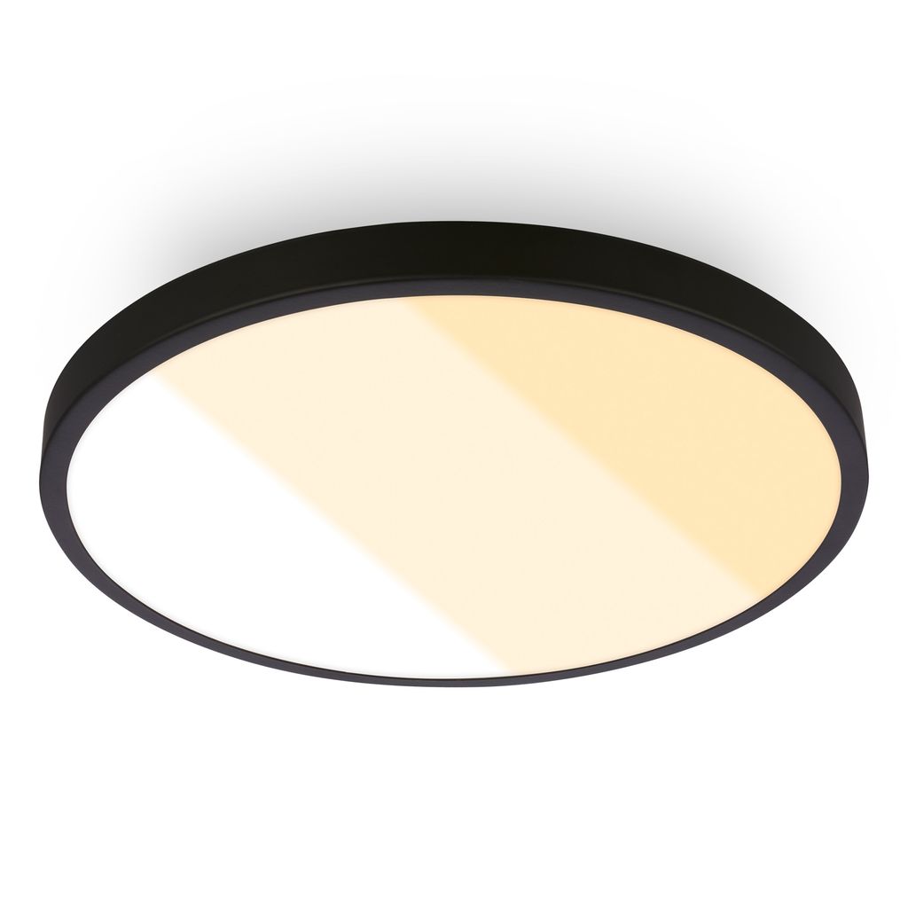 B.k.licht Briloner Led Deckenlampe Ip44 Spritzwasserschutz Ø24x6 Cm Rund 18w 2000lm 2700k-4000k Warmweiß Bis Neutralweiß Schwarz - Deckenleuchte Badezimmer