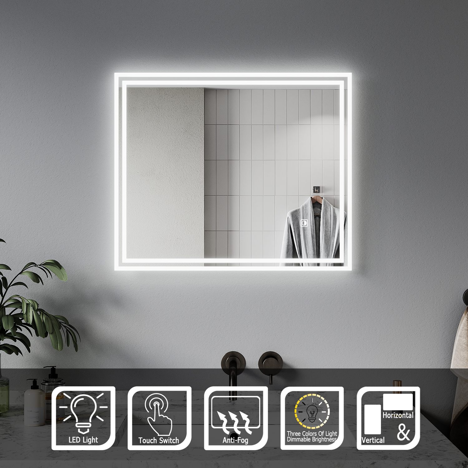 Sirhona - Miroir Lumineux De Salle De Bain Miroir Led Avec Réglage De