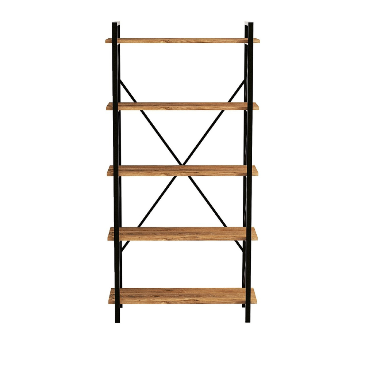 Bibliothek Design Aus Metall - 5 Regale - Holz Und Schwarz Fani
