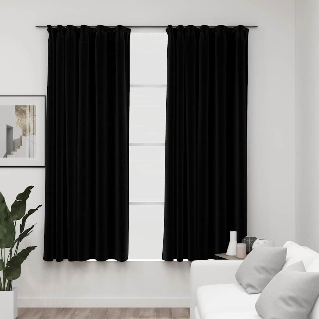 Vidaxl Schwarz Verdunkelungsvorhänge Haken Leinenoptik 2Stk. 140X175cm